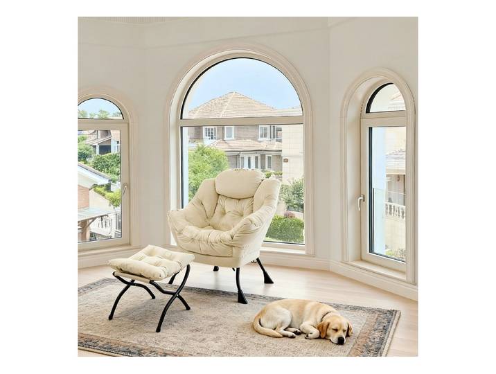 MODFU Relaxsessel Loungesessel, Fernsehsessel, Ohrensessel (mit Armlehnen, Seitentasche & Fußstütze, Loungesessel, Fernsehsessel, Ohrensessel für Wohnzimmer, Schlafzimmer, Büro, 1-St)