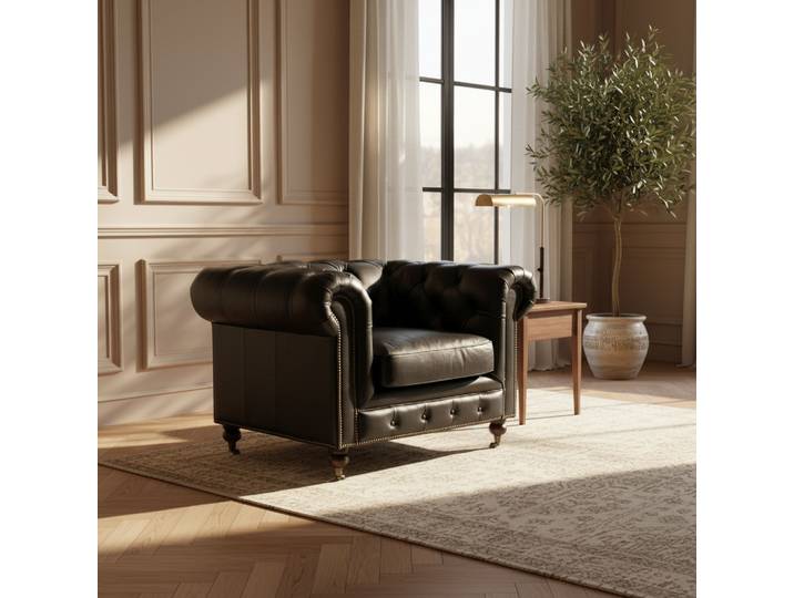 Fauteuil Chesterfield en Cuir - Noir