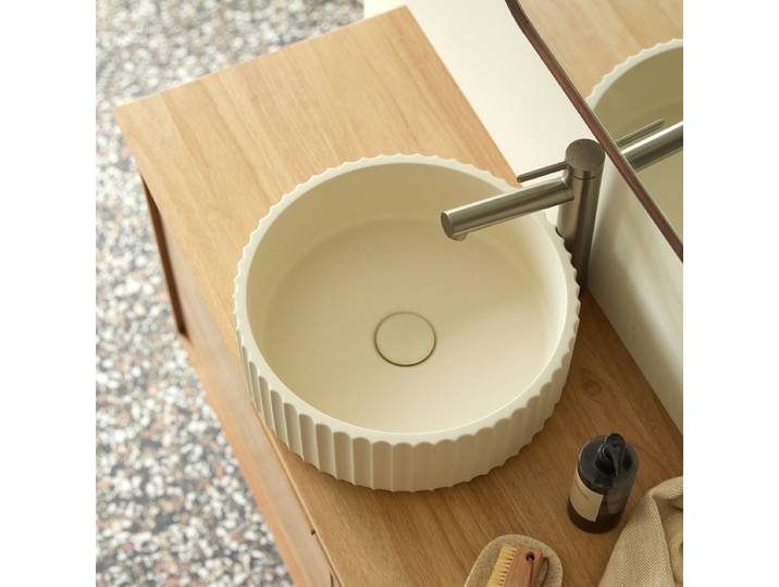 Waschbecken aus cremefarbenem Zement rund ∅ 36 cm - Beige - Cement