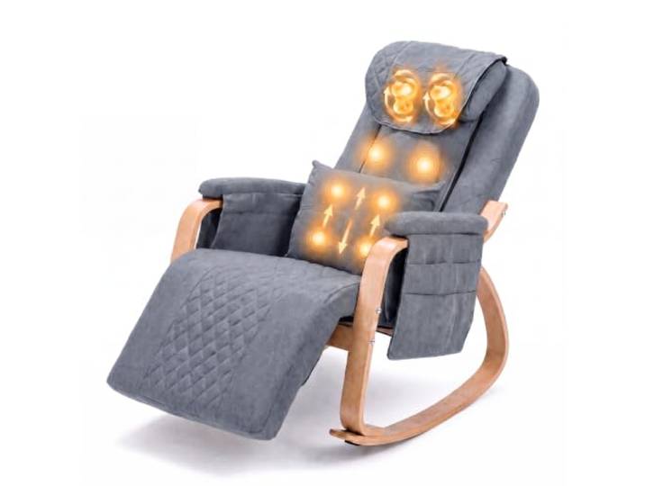 Asukale Schaukelstuhl 150kg, Massagesessel Relaxsessel mit Knetmassage Fernsehsessel, verstellbare Kopfstütze & 10-stufige Fußstütze. Atmungsaktives Leinen-Design. Knetmassage, Graublau
