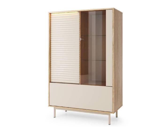 yourhouse24 Glasvitrine TILA TI-01 mit Beleuchtung, Kaschmir / Geriffelte Fronten