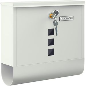 Monzana Briefkasten 108100, weiß, Stahl, 30,5x33,5x10cm, Zeitungsfach, Sichtfenster