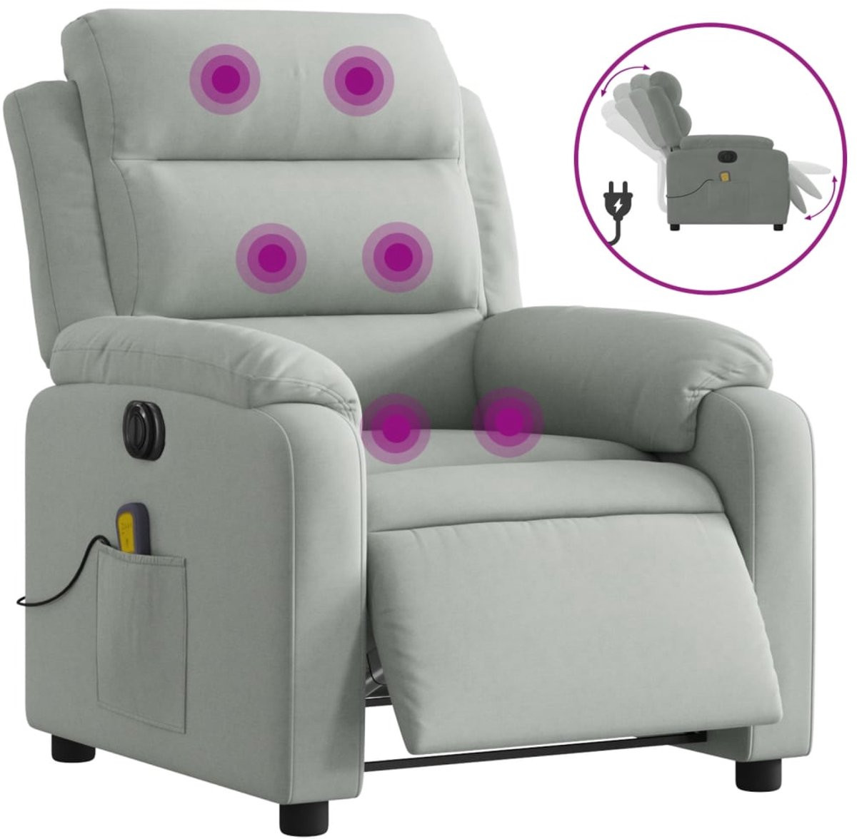 vidaXL Massagestoel - Elektrisch verstelbare relax fauteuil - Fluweel - Lichtgrijs