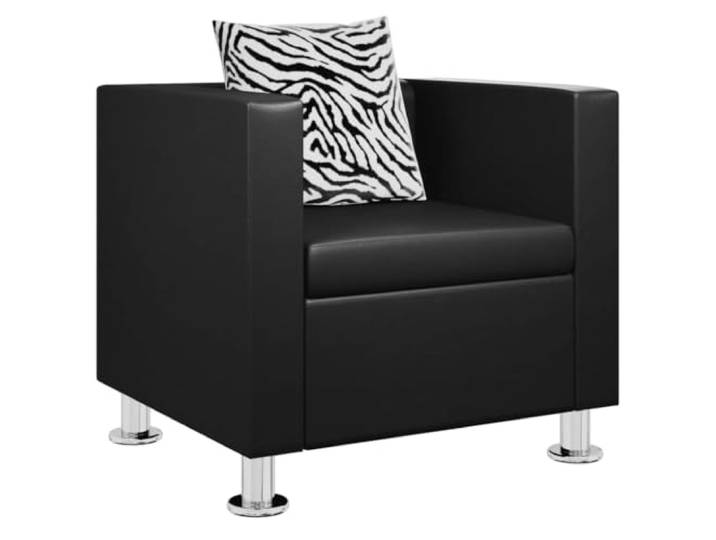 Sessel Schwarz aus Kunstleder mit Kissen, Modern Würfel Breite Sitzfläche, dicke Polsterung, leichte Reinigung, robuste Füße, stilvolle Nähte