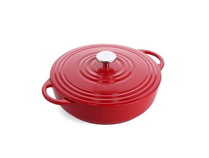BK Cookware Bourgogne emailliertes Gusseisen 28cm/4L Dutch Oven Topf mit Deckel, induktionsgeeignet, runde Kasserolle zum Backen, Schmoren, Eintöpfe, Chili Rot