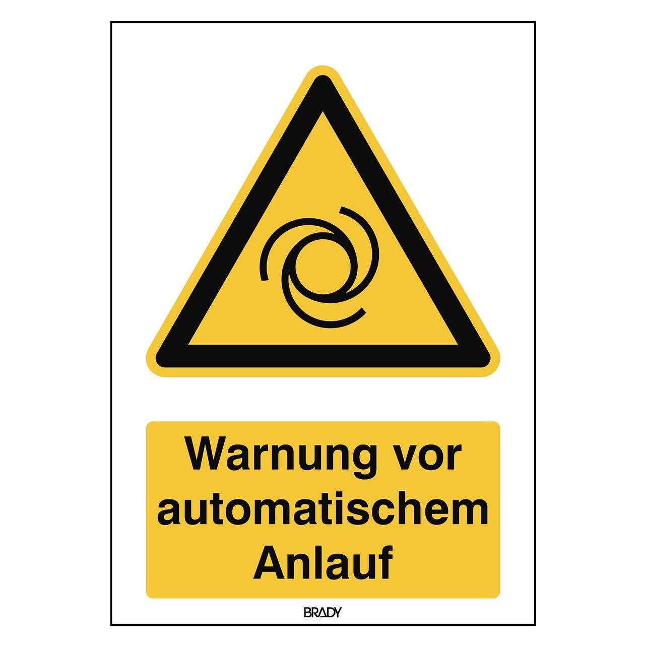 Brady B-862, Toughwash-Warnschild, W018 - Warnung vor automatischem Anlauf, Polyester, Schwarz und (236961)