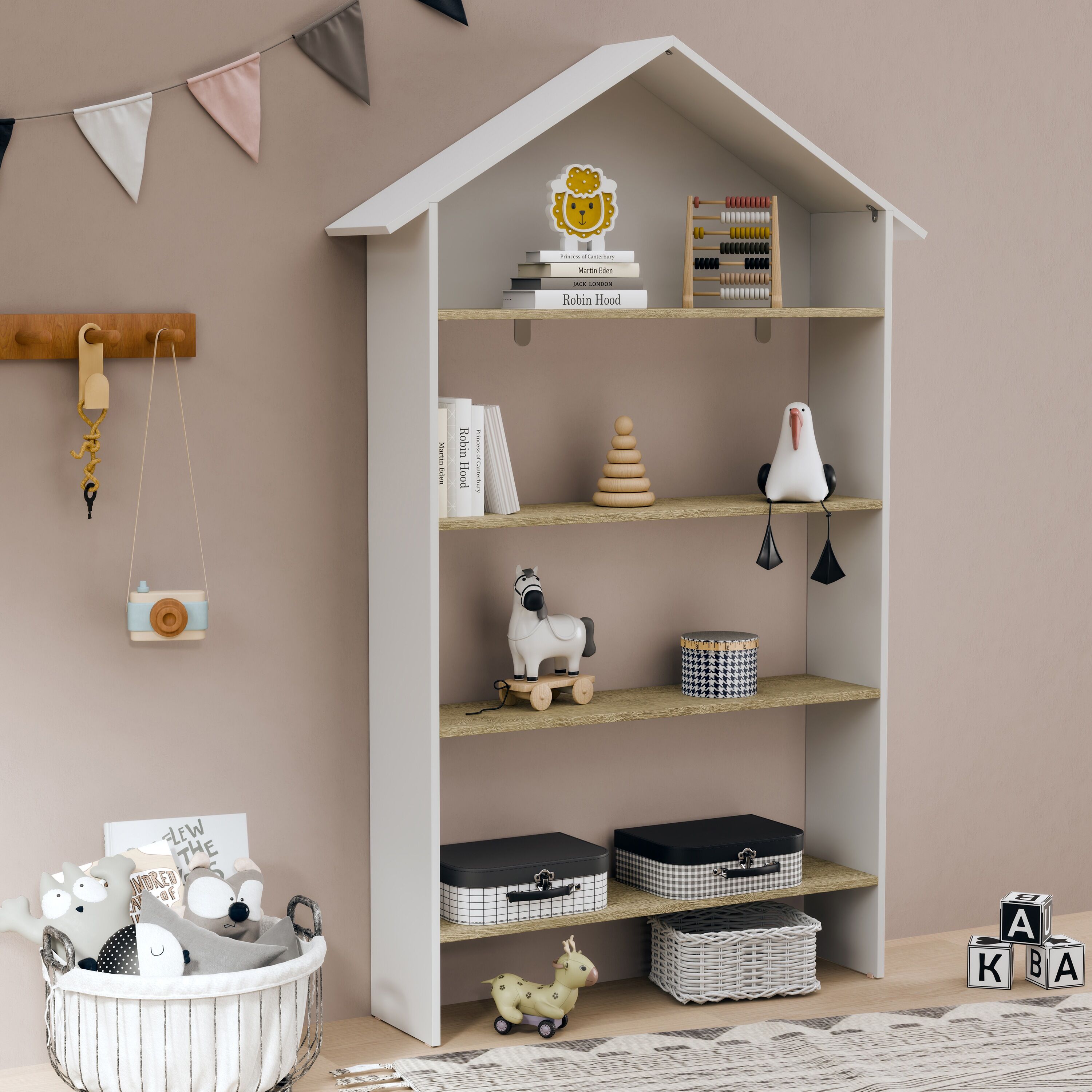 Standregal VCM "Holz Kinderregal Bücherregal Kinder Regal Malusa", braun (weiß, honig, eiche), Regale, Standregal