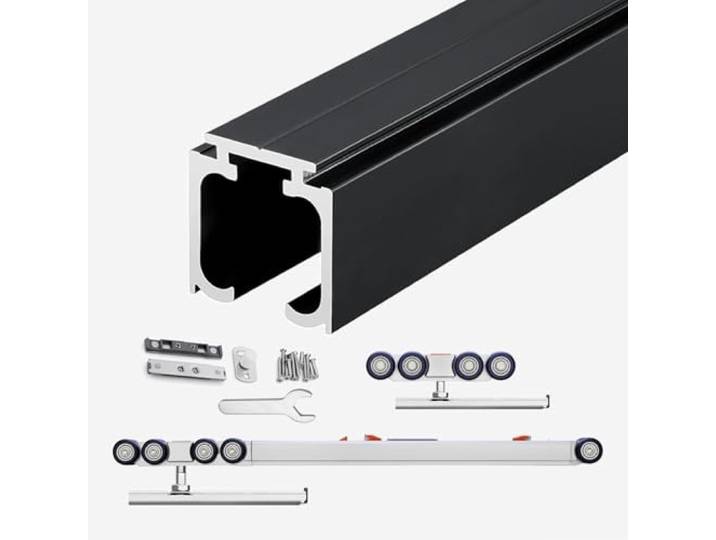 Schiebetürschiene, Schrank-Schiebetürschiene, Soft-Close-Taschentür-Hardware-Kit mit Schiene, leise Bypass-Türbeschläge, Schwarz, 320 cm (126 Zoll)
