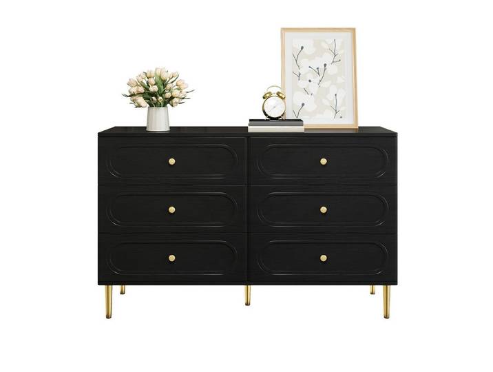 Fine Life Pro Sideboard Sideboard,Kommode mit 6 Schubladen, ovalen Vertiefungen