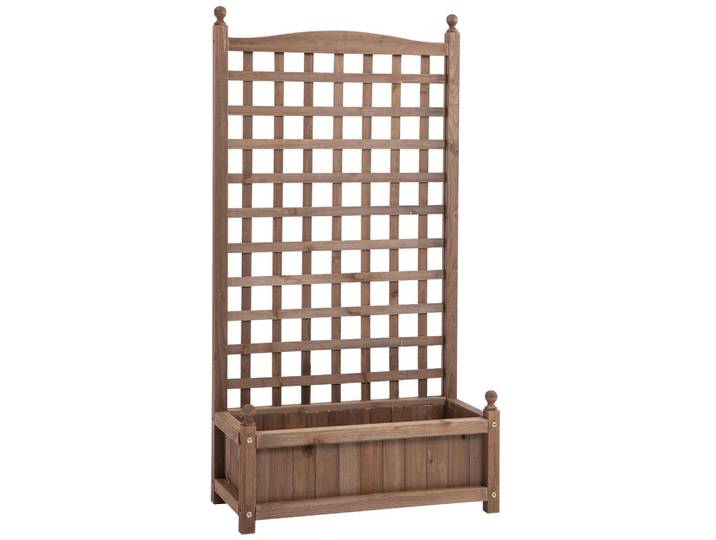 Outsunny Pflanzkasten Blumenständer Rankkasten, mit Leckage-Löcher, Tannenholz, Dunkelbraun, Holz, 28x120x64 cm, Gartenzubehör, Hochbeete