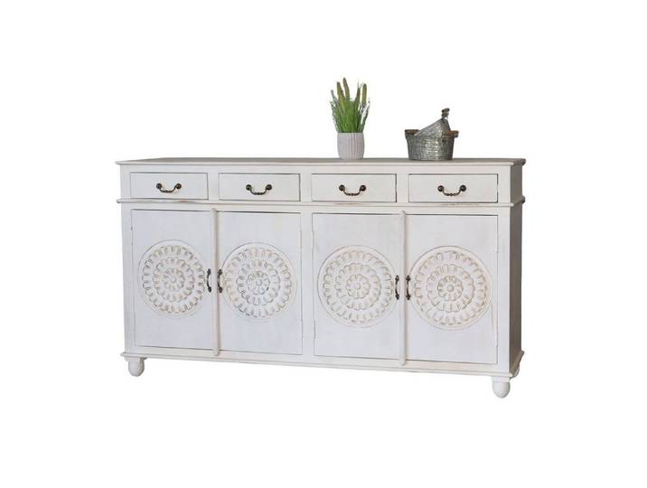 baario Sideboard XXL Sideboard BLATO Shabby Chic, Kommode massiv edles Mangoholz 180cm Schnitzerei