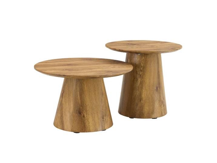 Ensemble de 2 tables basses gigognes rondes effet bois