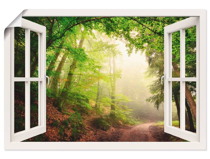 Poster ARTLAND Fensterblick Torbögen durch Bäume , weiss (farbe bild(er): weiß), B:70cm H:50cm, Bilder, Poster, ohne Rahmen