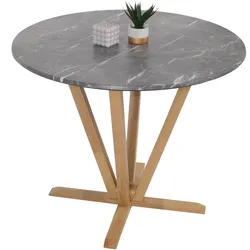 Bistrotisch MCW-M56, Tisch Esstisch, Massiv-Holz HPL Laminat Melamin Ø92cm, Marmor/Stein-Optik, helles Gestell