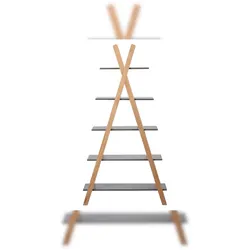 Möbilia Regal Kinderregal in Zeltform | 5 Böden | B 90 x T 35 x H 170 cm | grau / natur | 12020033 | Serie REGAL