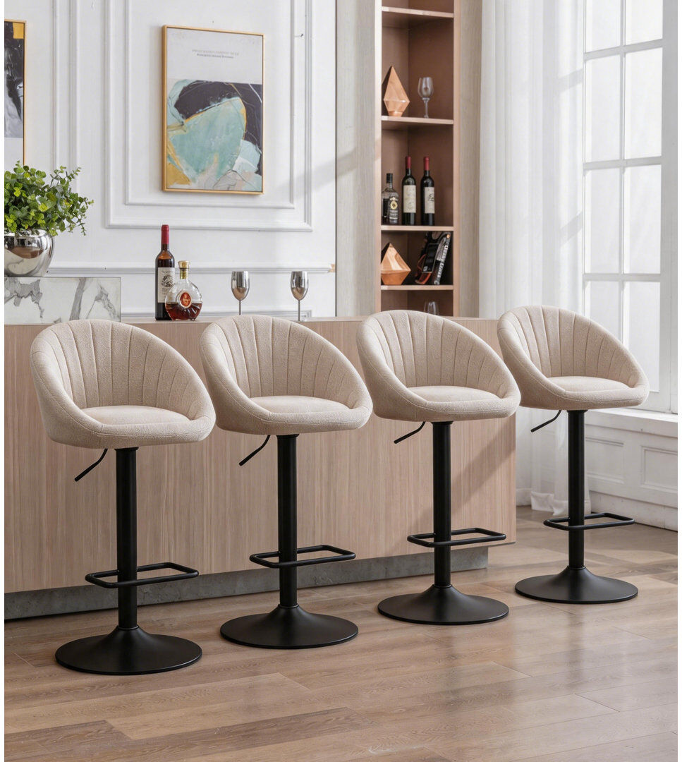 Norden Home Merlene Swivel Upholstered Bar Stool Beige 51cm W X 47.5cm D