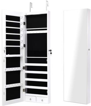 Costway Wall and Door Mounted Mirrored Jewelry Cabinet with Lights-White