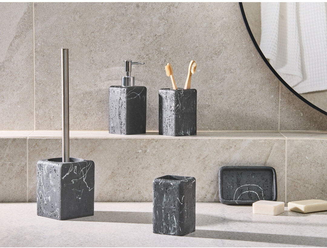 Metro Polyresin Bathroom Accessory Set Bathroom Tray Tumbler Black 38cm H X 10cm W X 10cm D
