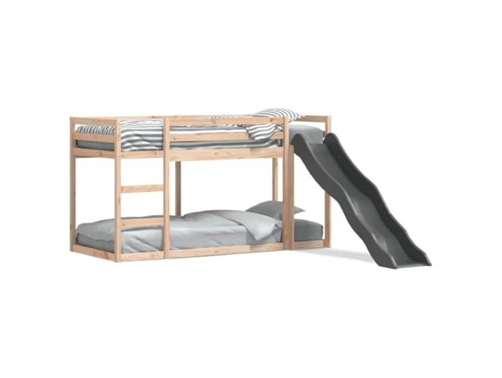 PUGYNBK Etagenbett aus massivem Kiefernholz mit Rutsche, 80 x 200 cm Geländer 4 Seiten, Lattenrost inklusive, Wandbefestigung, unterer Platz für Spiele oder Lagerung