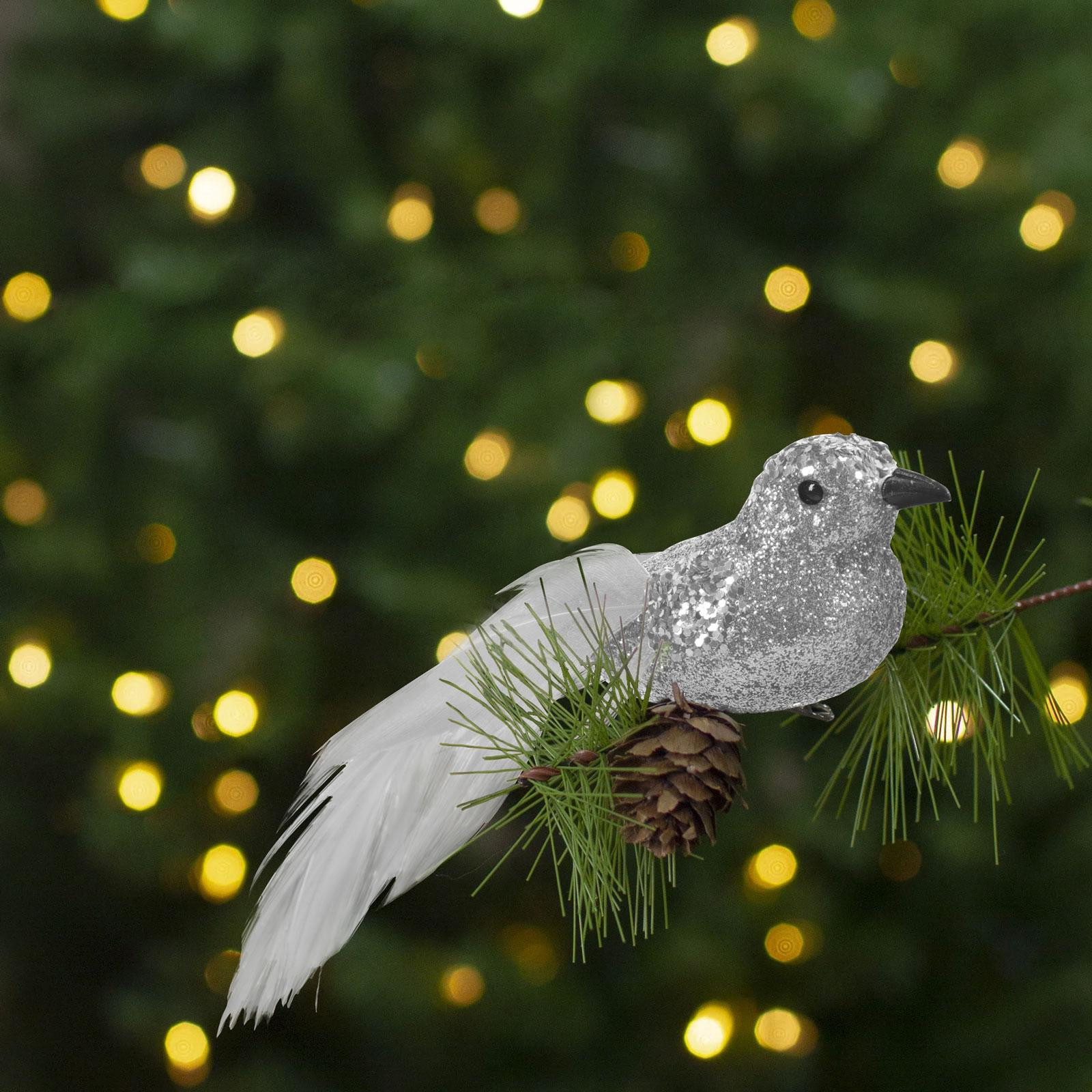 HomeShopXL Kerstornament Vogelvorm Zilverkleurig Glanzend - 2 stuks