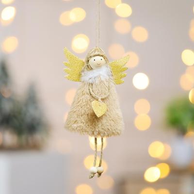 Inspired Deals Plush Feather Christmas Angel Ornament With Love Heart Christmas Tree Hanging Decoration khaki