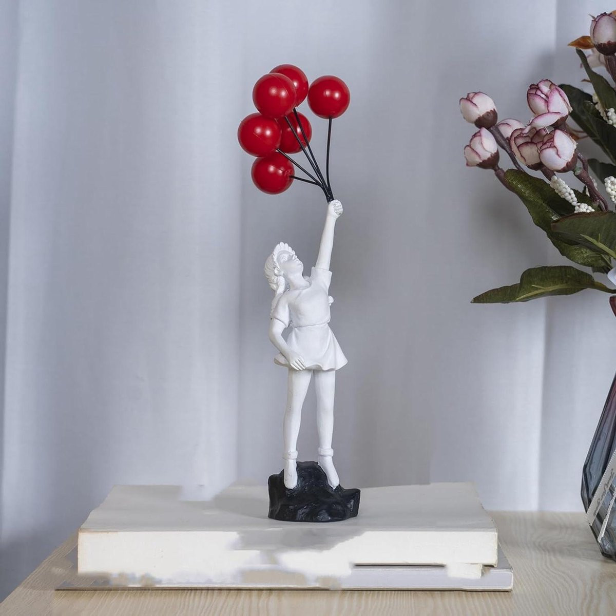 Ballon Meisje Beeldje - Wit Hars Sculptuur voor Woning Decoratie