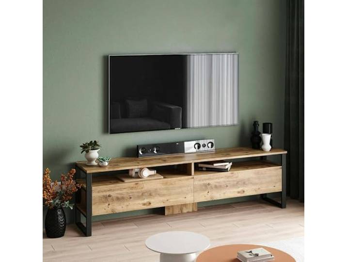 Dmora TV-Möbel Thuban 180x35,5x56 cm Braun 2 Böden 4 Fächer