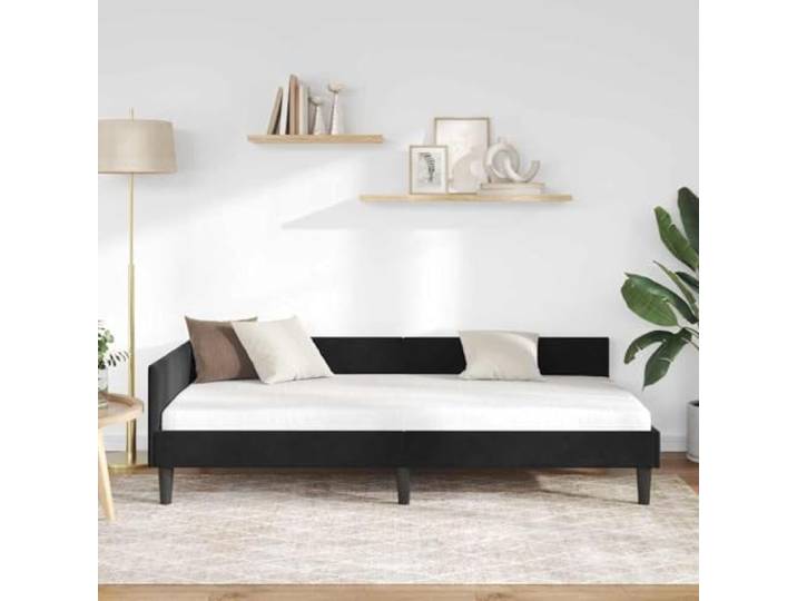 KTHLBRH Eckbett Samt Schwarz 80 x 200 cm Robustes Sperrholz, harte Latten, platzsparendes Design, Verwendung im Bett oder Sofa