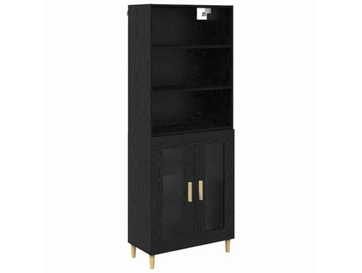 Highboard Schwarz Eichen-Optik 69,5 x 32,5 x 180 cm Holzwerkstoff, kratzfeste Oberfläche, geräumige Regale, stabile Pfostenbeine, flexibel als Raumteiler
