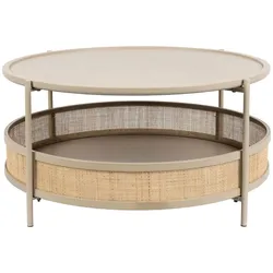Couchtisch Makoto rund, Japandi-Stil mit Rattan-Details in Beige