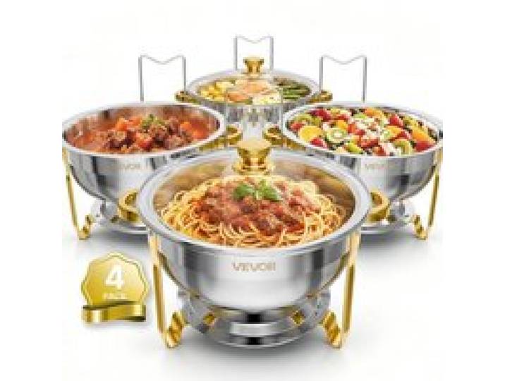 Chauffe Plat 4 pièces 5 7 L Buffet Chauffant en Inox Réchaud Rond pour Hôtel Mariage Restauration Traiteur CHR
