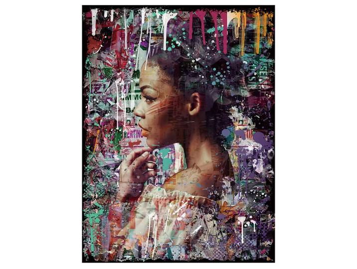 Digitaldruck auf Glas Street Art Schöne im Farbenregen image LAND / Grösse: 120 x 90 cm