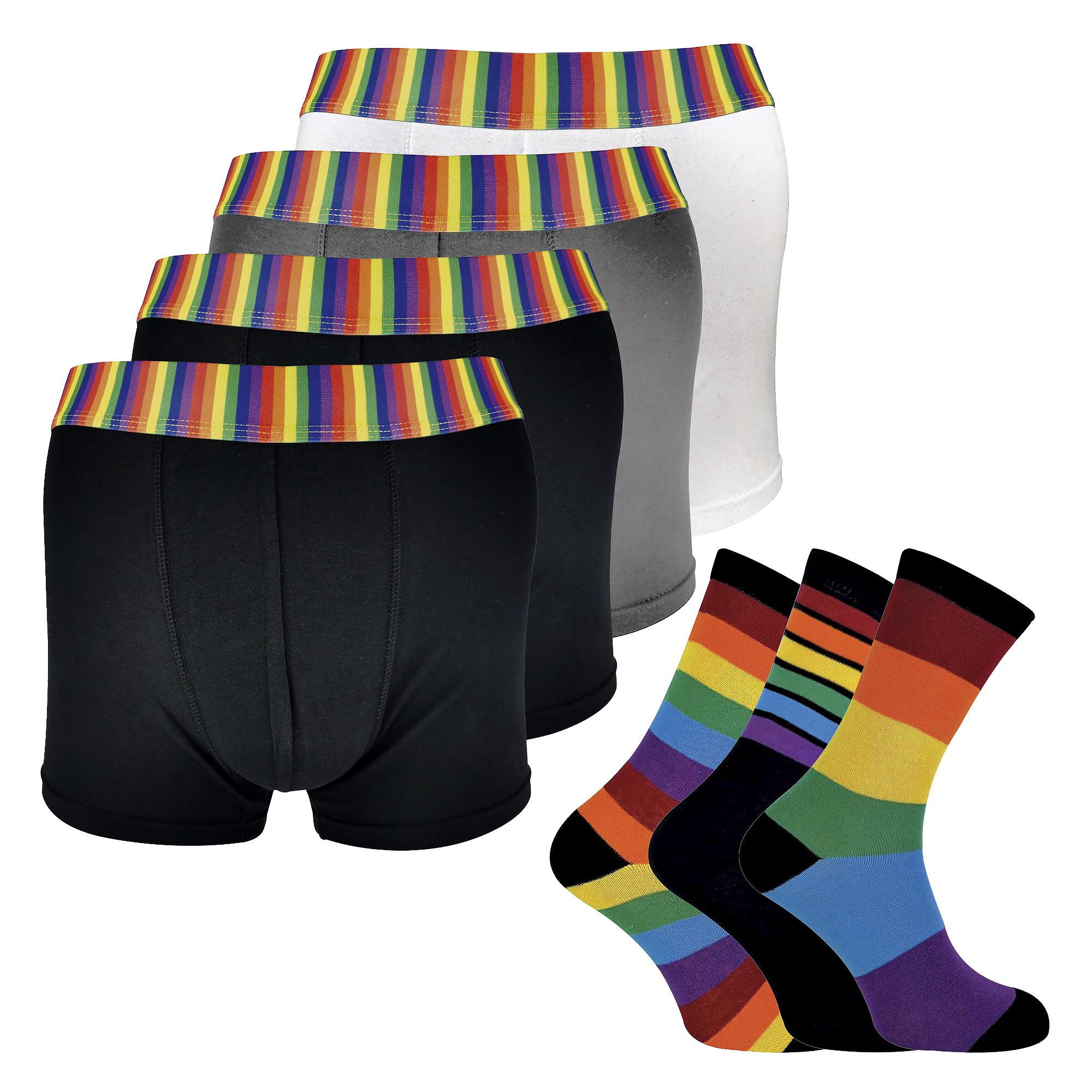 Heren Rainbow Sokken & Boxerset | 4 Pack Boxers & 3 Pack Gestreepte Novelty Sokken