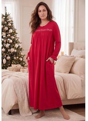 Plus Size Women's Embroidered Comfort Gown by Only Necessities in Classic Red (Size L)