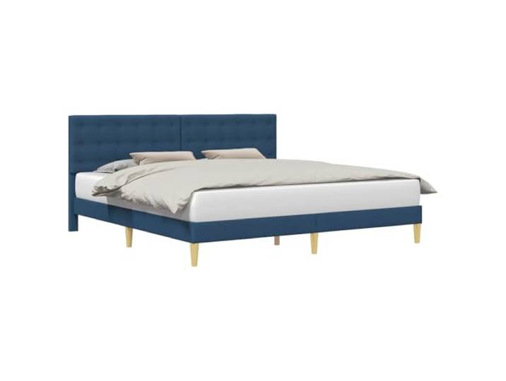 ZQQLVOO Bed Frame with Headboard Blue 180 x 200 cm Fabric Stoffmaterial, schmutzresistent, pflegeleicht, Kopfteil aus Sperrholz, konische Beine, fester Lattenrost, minimalistischer