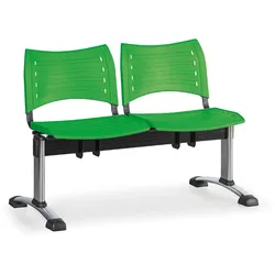 Kunststoff-Wartezimmerbank, Traversenbank VISIO, 2-sitzer, grün, verchromte Füße