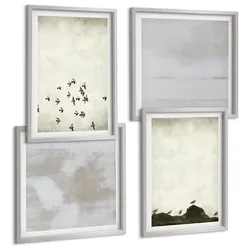 BILDER SET 4er Set - 50x50 cm & 40x60 cm Silberner Rahmen - Minimalistische Vögel im Flug