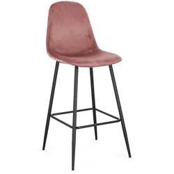 Barhocker New Irelia aus Samt, modern mit Fußstütze, rosa, 2er-Set, Metallgestell schwarz