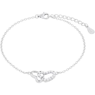 Armband AMOR "Herzen", bunt (silberfarben, weiß, weiß), Armbänder, Damen, 20cm, Silber 925 (Sterlingsilber), Armband, mit Zirkonia (synth.)