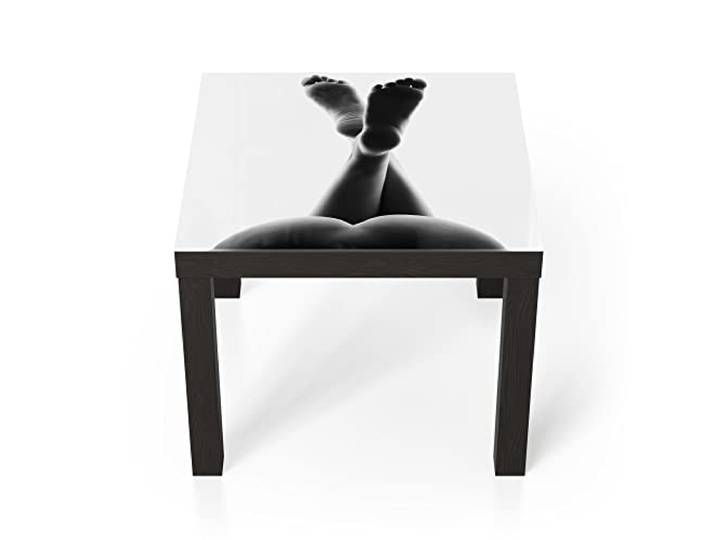DEQORI Glastisch schwarz klein 55x55 cm Motiv Weibliche, nackte Beine ausgefallener Beistelltisch aus Glas Hochglanz Couchtisch fürs Wohnzimmer moderner Couch Tisch mit Design