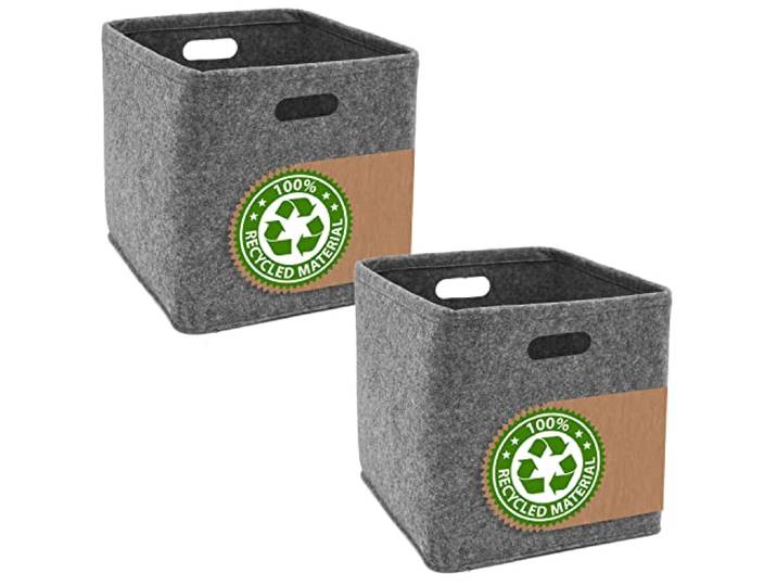 DuneDesign Lot de 2 Bacs de Rangement 33x33x33 en Feutre Recyclé 100% - Organisateurs Compatibles Ikea Kallax pour Etagère Bureau - Casier Panier de Stockage