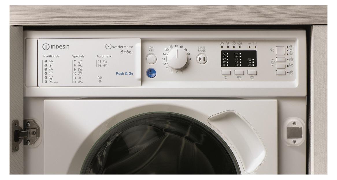 Indesit BI WDIL 861485 EU, Frontlader, Integriert, Links, Weiß, Tasten, Drehregler, Edelstahl