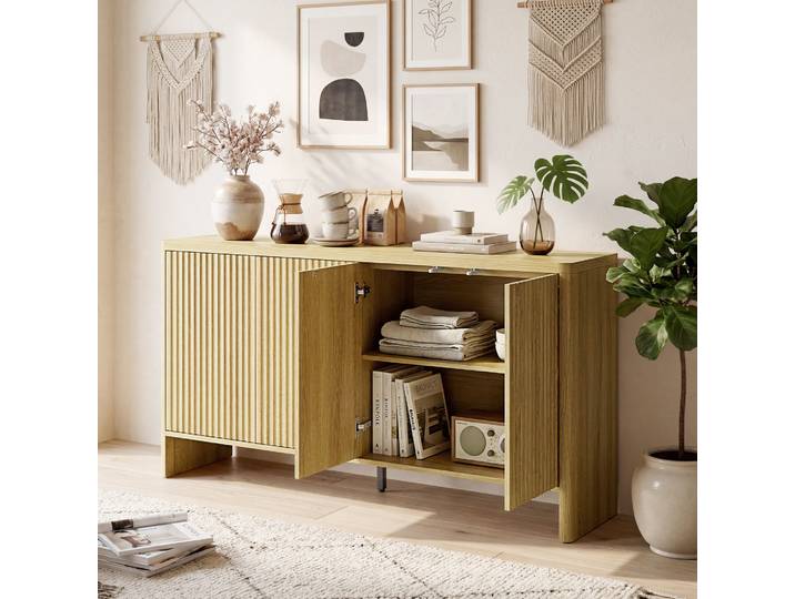 HOMCOM Buffet Chêne 4 Portes Rainurées, 147x40x77cm, Salon