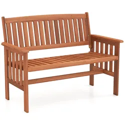COSTWAY wetterfeste 2-Sitzer Gartenbank aus Holz mit Armlehnen, Balkon-, Terrassen- und Parkbank, 119 x 59,5 x 89 cm
