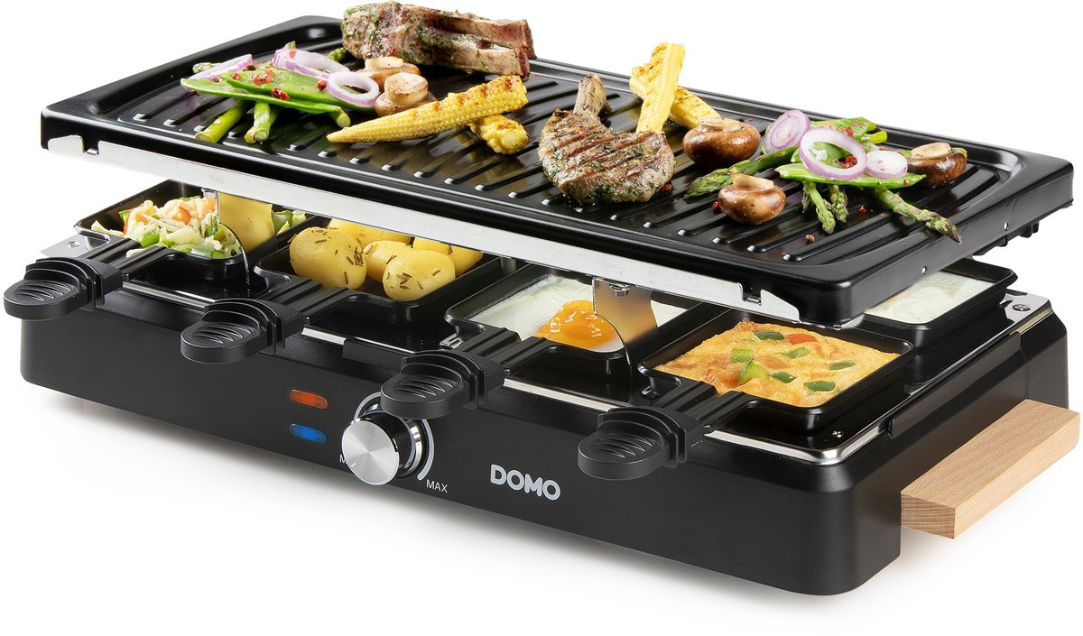 DOMO DO9294G Raclette grill - Gourmetstel voor 8 personen - Tafelgrill met houten design - 1400 W