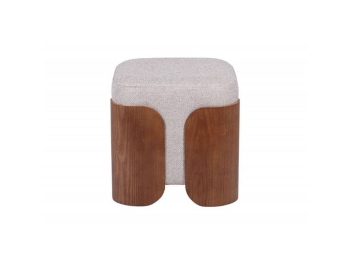 Pouf rond en tissu taupe et bois Ø35 cm Aubépine - Amadeus