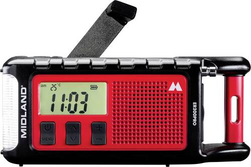Midland ER 300 Pro Notfallradio AM, UKW Bluetooth, Notfallradio, UKW, MW, USB Handkurbel, Solarpanel, Powerbank-Funktion, Taschenlampe, stoßfest