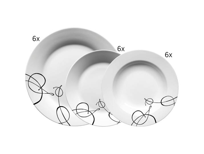 MÄSER Geschirr-Set Sonatina Weiss / Schwarz Porzellan 18 Stk