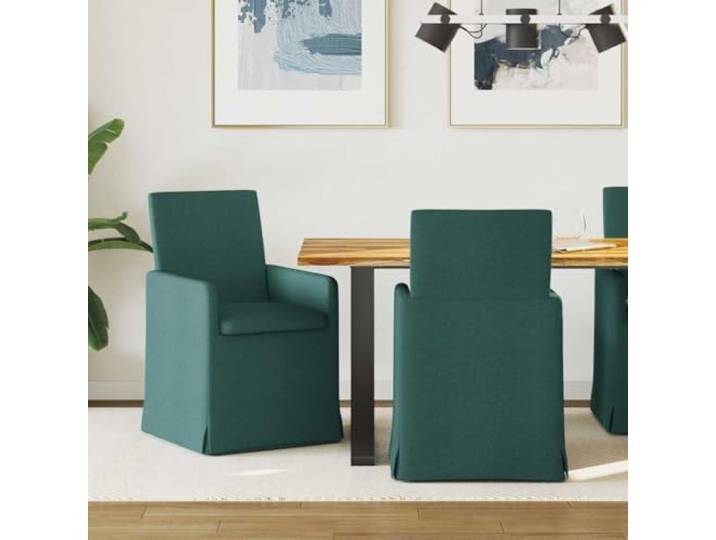 UYPTERF Esszimmerstühle 2 Stück Stoff Dunkelgrün 57 x 67 x 95 cm Feiner Stoff, Sperrholz und Metallrahmen, flache Armlehne, Räder, ergonomischer Rücken, Polsterung, minimaler Pflegeaufwand