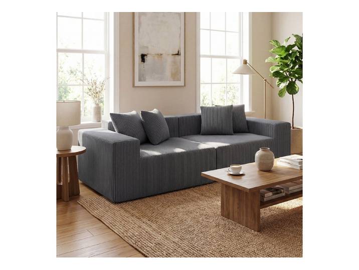 COSTWAY Sofa, 2 sitzer Sofa mit Relaxfunktion Bodensofa mit 4 Kissen